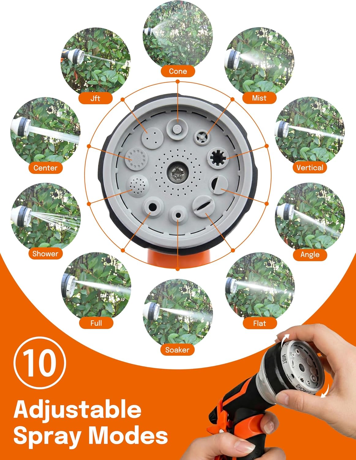 Detalle 2 de Hose Pipe Spray Gun for Garden: 10 Pattern Nozzle with Thumb Control, Anti-Slip & High Pressure