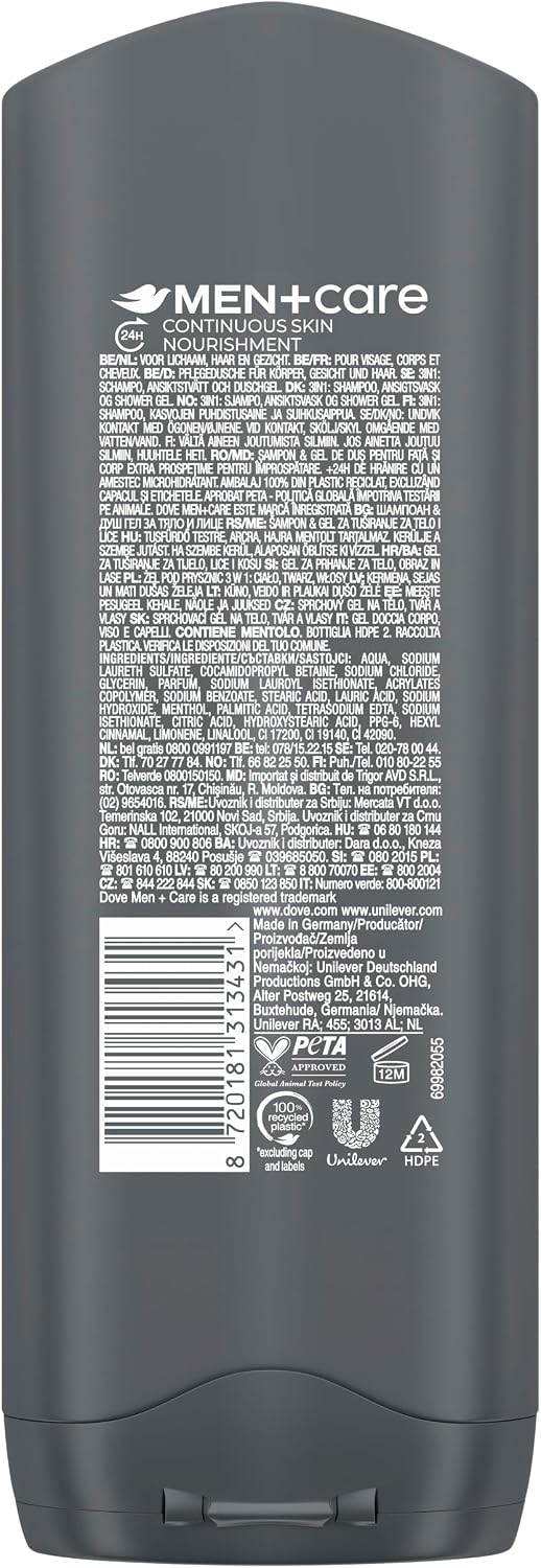 Detalle 2 de Dove Men+Care 3-in-1 Shower Gel, 6 x 250 ml, with MicroMoisture