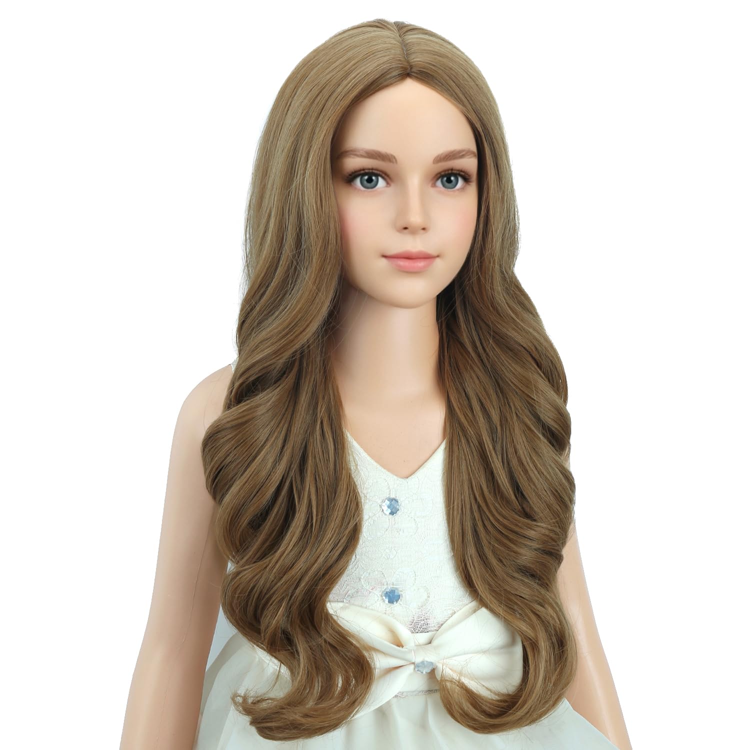 Detalle de PATTNIUM Kids Long Curly Synthetic Wig, Light Brown, Adjustable Cap