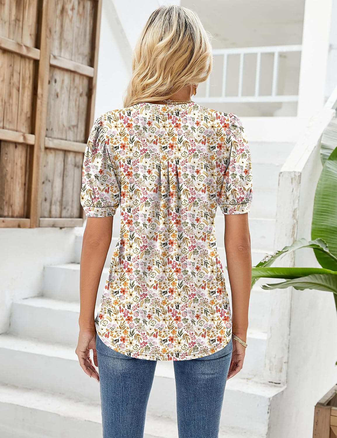 Thumbnail 2 de EFFAN V Neck Puff Sleeve Floral Top