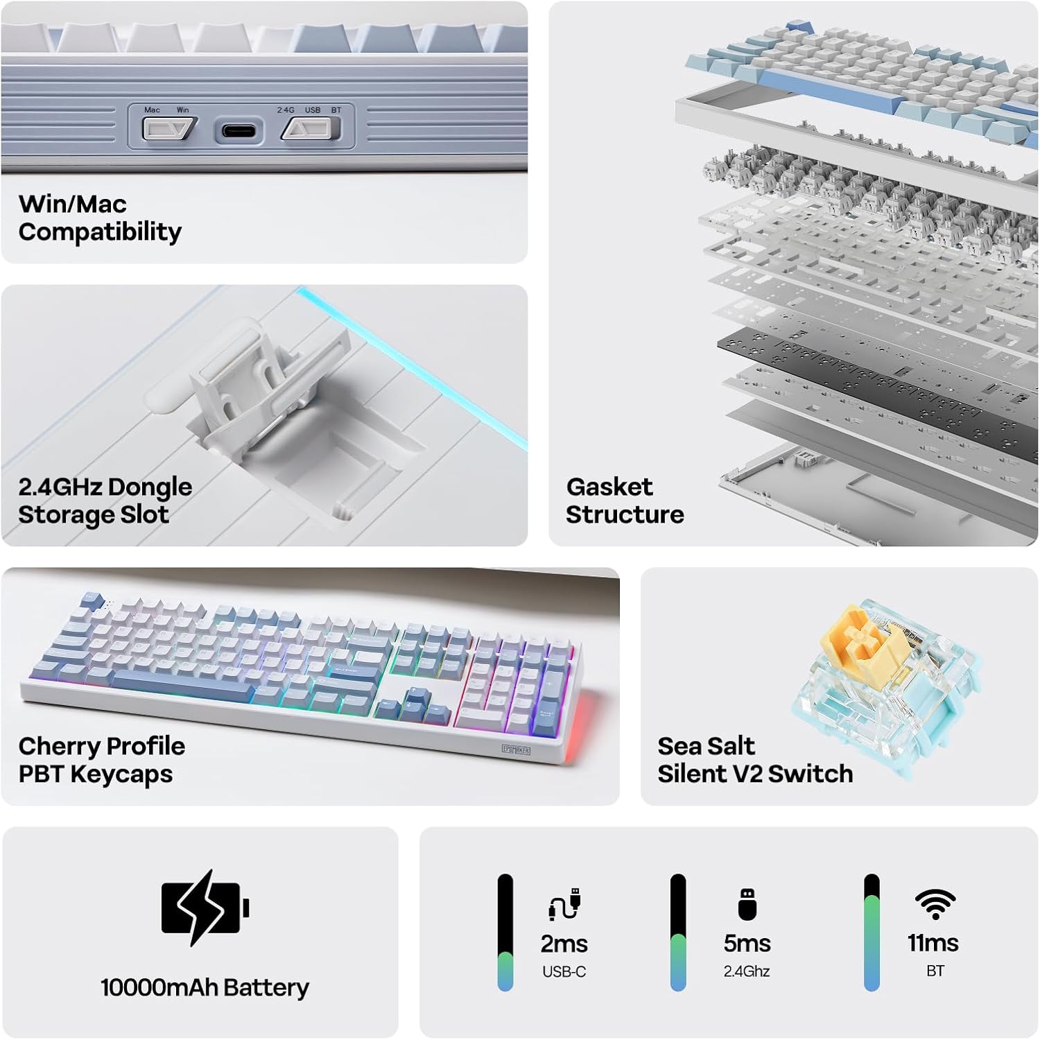 Thumbnail 1 de EPOMAKER TH108 Full-Size Mechanical Keyboard (Wireless, 108 Keys, Hot-Swap) with 8000mAh Battery