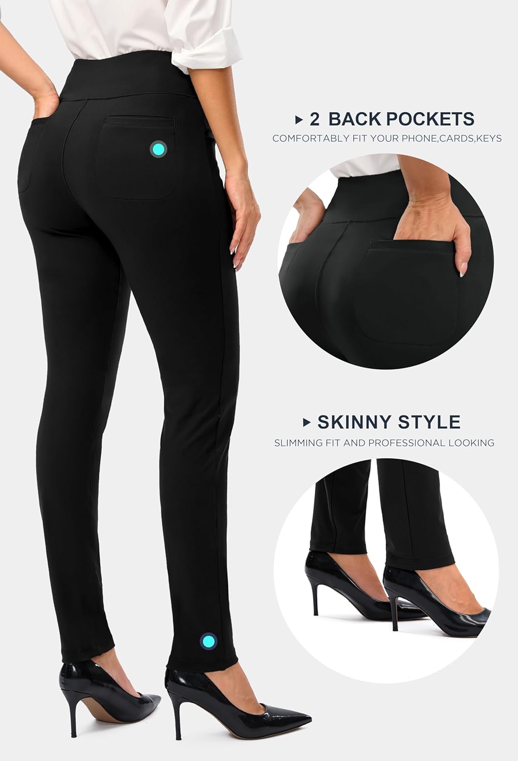 Thumbnail 2 de Rammus Women’s High Waist Dress Pants with Pockets – Stretchy Skinny Slacks for Work