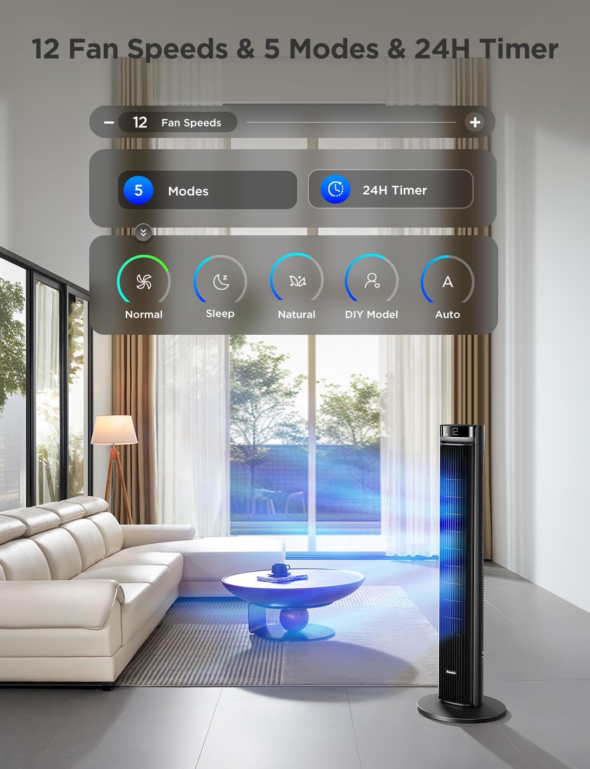 Thumbnail 3 de GoveeLife tower fan with 27 dB quiet cooling
