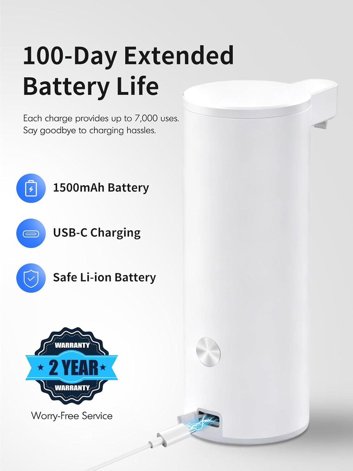 Thumbnail 4 de LAOPAO Distributeur de savon automatique en acier inoxydable avec capteur infrarouge et chargement USB-C