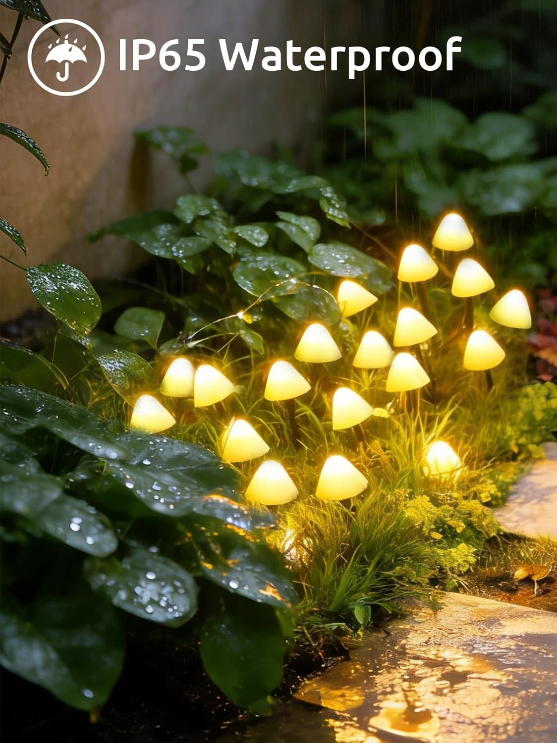 Detalle de Joycome Solar Garden Ornaments 5m 20 LED Mushroom Stake Lights (IP65, Warm White)