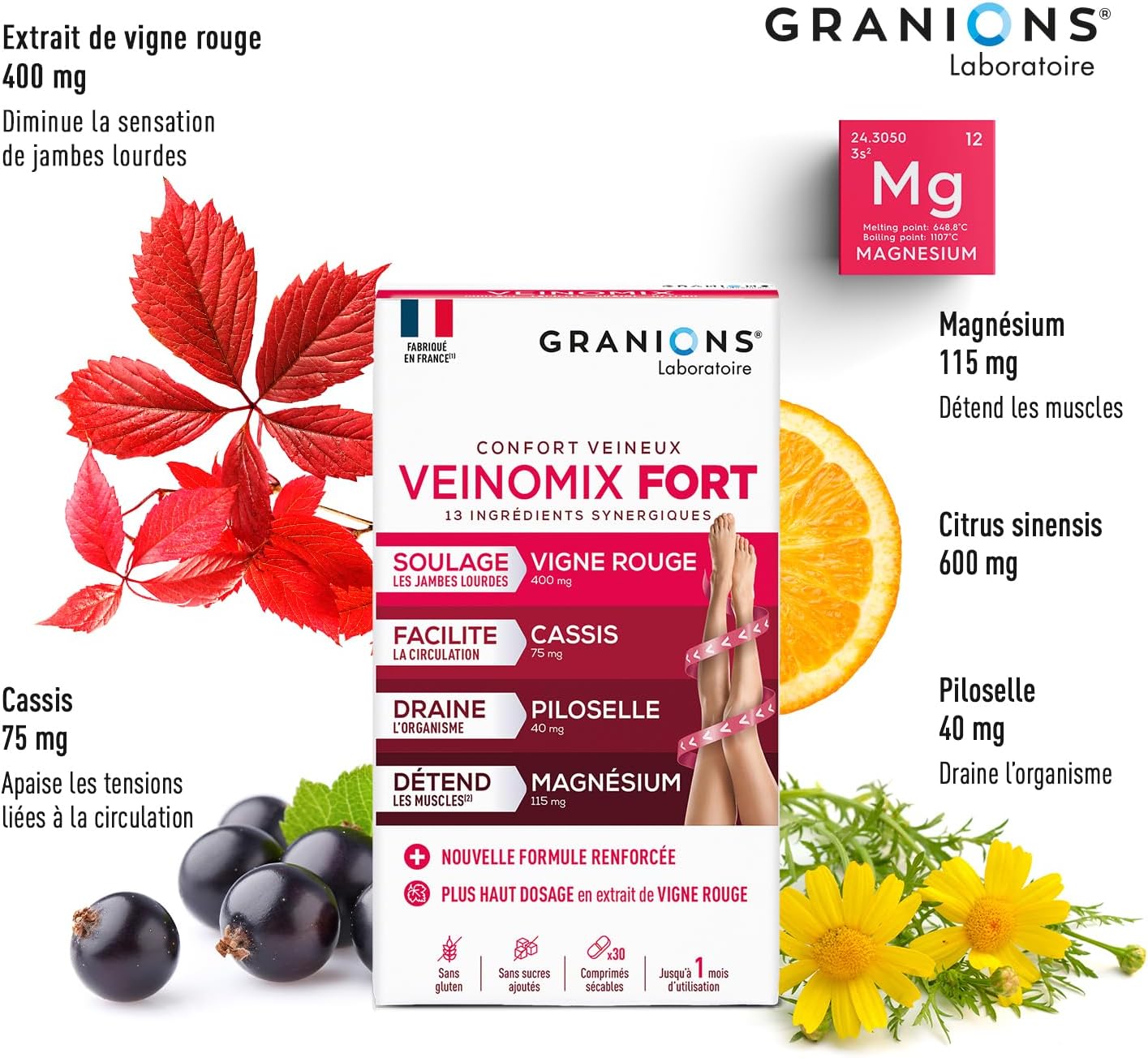 Thumbnail 2 de GRANIONS Veinomix Fort Circulation sanguine jambes & rétention d’eau drainant puissant – 90 comprimés (cure 3 mois)