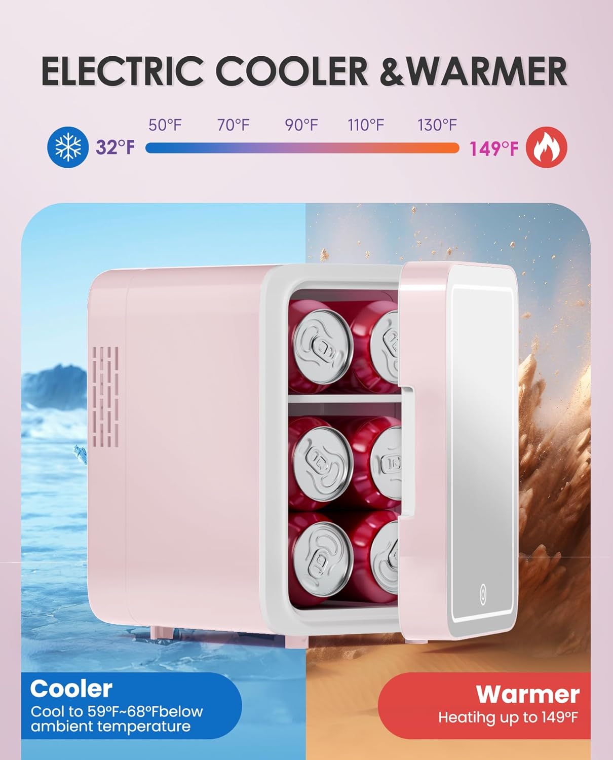 Thumbnail 4 de CUTIEWORLD Skincare Fridge with Dimmable LED Mirror (4L) in Pink