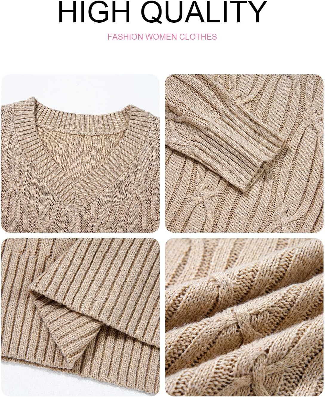 Thumbnail 5 de SHEWIN Womens V Neck Cable Knit Sweater 2026