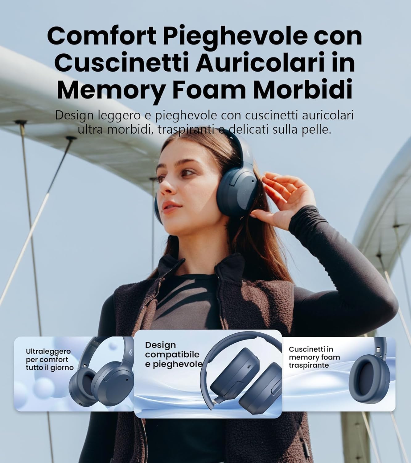 Thumbnail 6 de Edifier W820NB Plus Gen 2 Cuffie Wireless Over-Ear con ANC fino a -49 dB, LDAC e autonomia fino a 88 ore (Blu Navy)