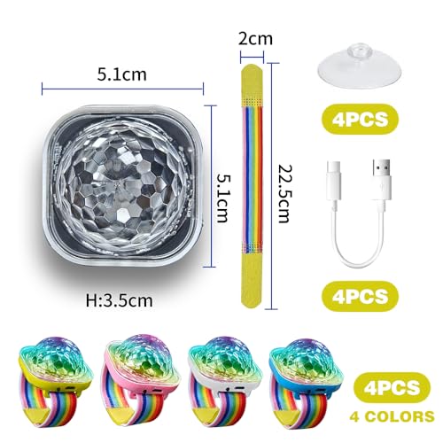 Detalle de RIRIDAMAI Discokugel Armband Partylicht – 4er Set Musikgesteuert, USB-Aufladung, Saugnapf
