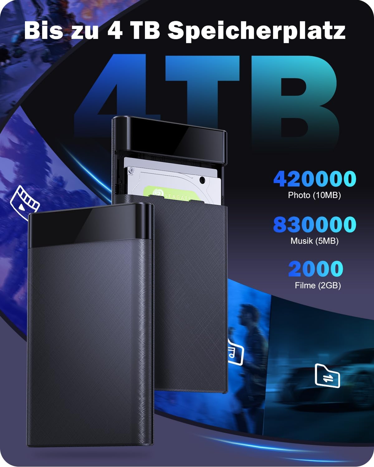 Thumbnail 3 de POSUGEAR Festplattengehäuse 2,5 Zoll USB C 3.1 6 Gbps