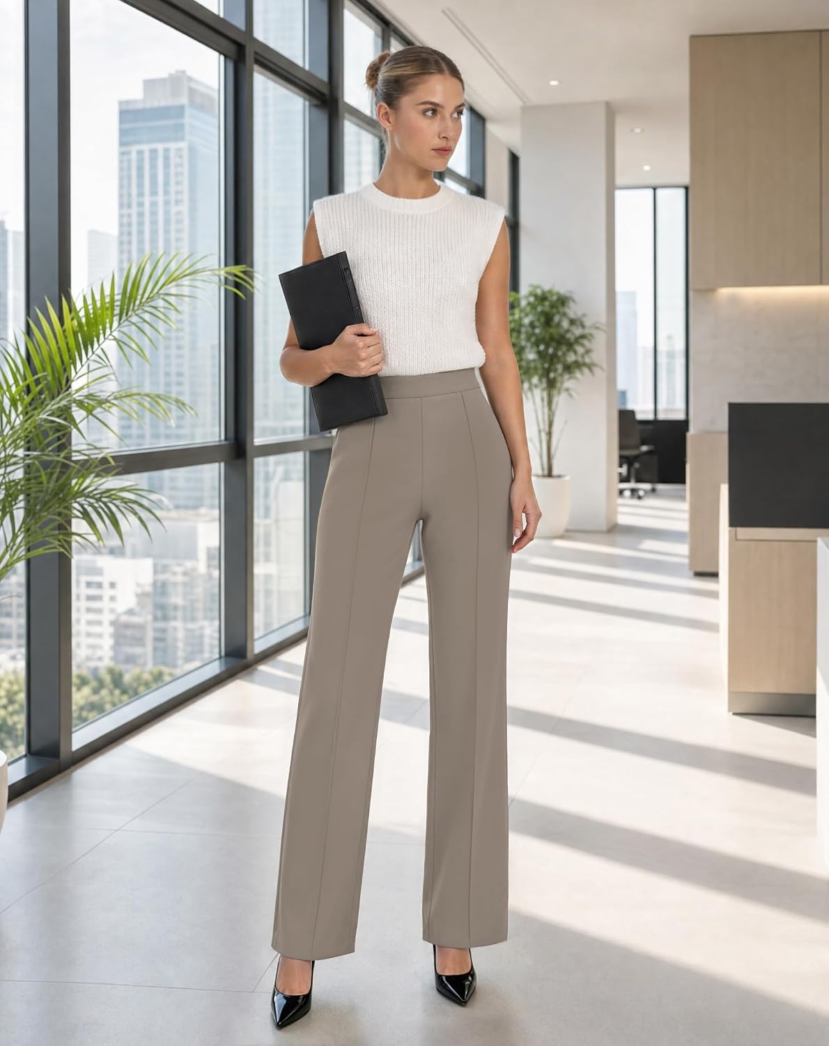 Detalle de JEKAOYI Women's Straight-Leg Dress Pants
