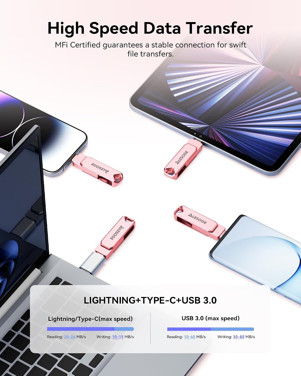 Thumbnail 3 de MFi Certified 256GB iPhone Photo Stick Flash Drive (Lightning + USB-C) — Grey