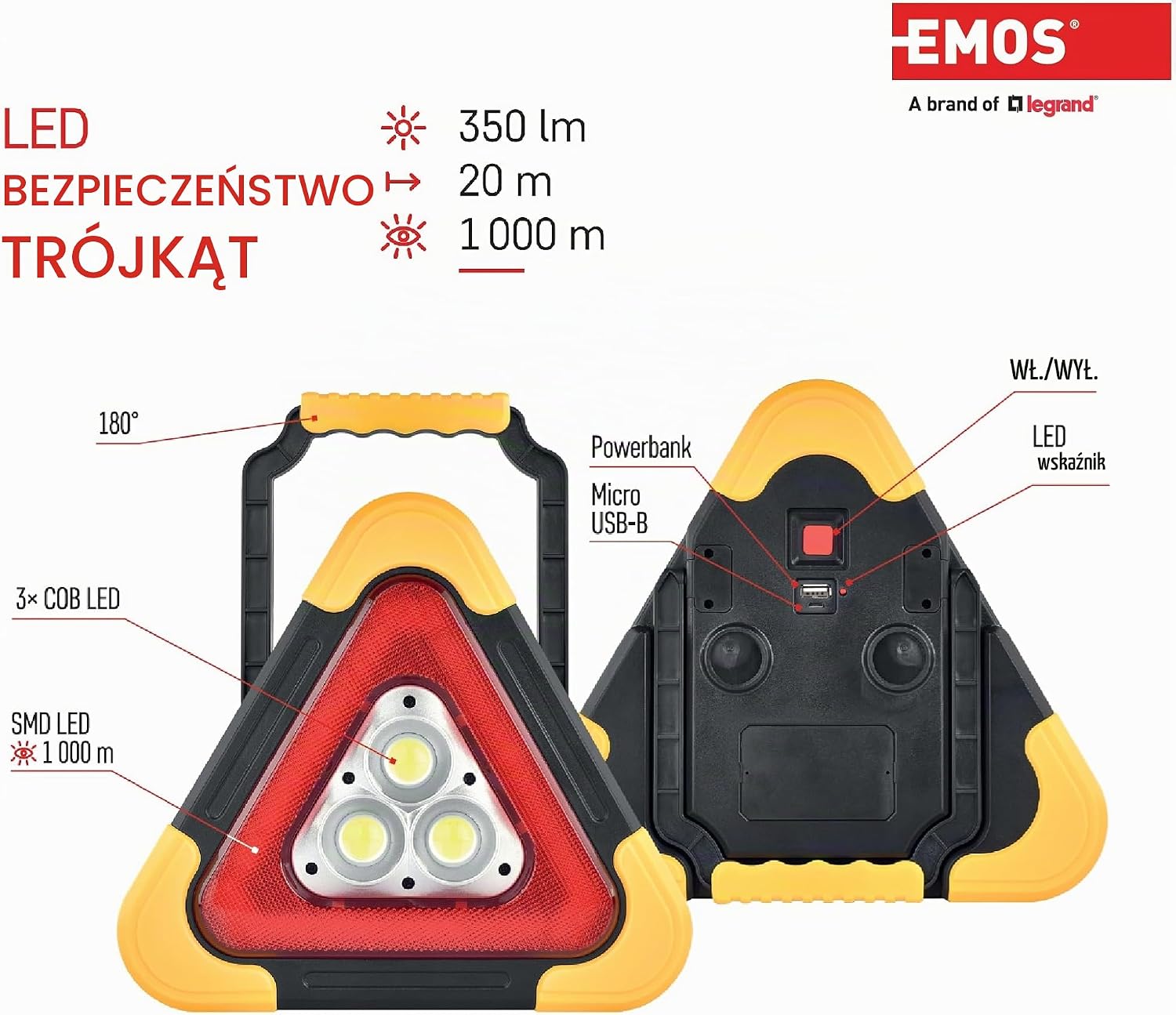 Thumbnail 4 de EMOS P4010 – ładowalny trójkąt LED, 5 trybów świecenia i funkcja powerbanku