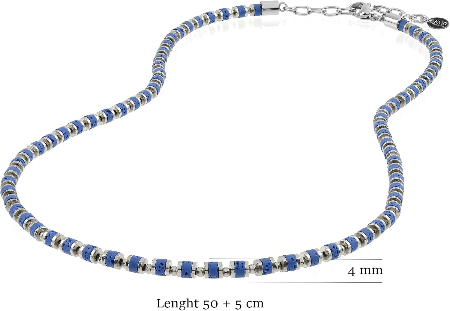 Detalle de 10:10 Bracciale e Collana Uomo Donna Lava Naturale ed Ematite 4mm – Regolabile, Acciaio Inox, Regalo – Made in Italy