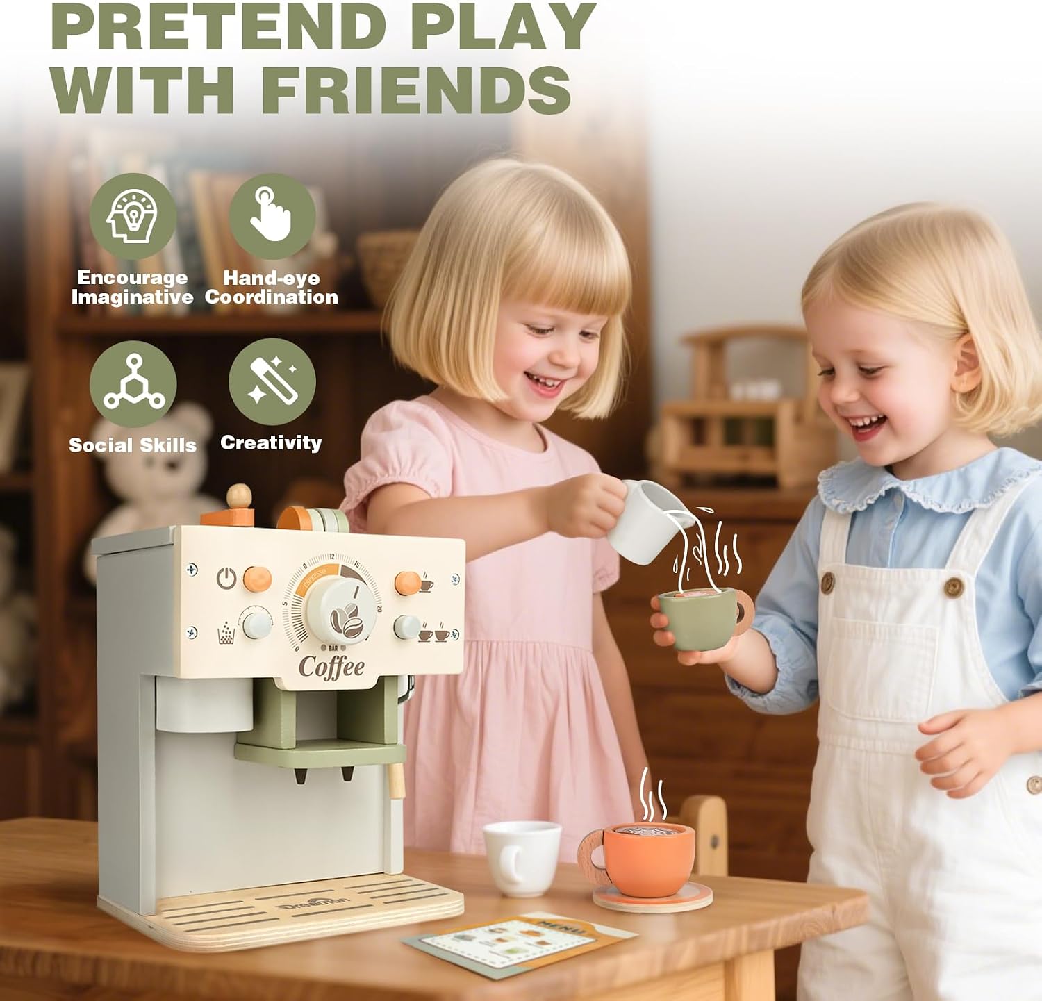 Detalle 1 de Dreamon Kinder-Kaffeemaschine 15-teilig aus Holz