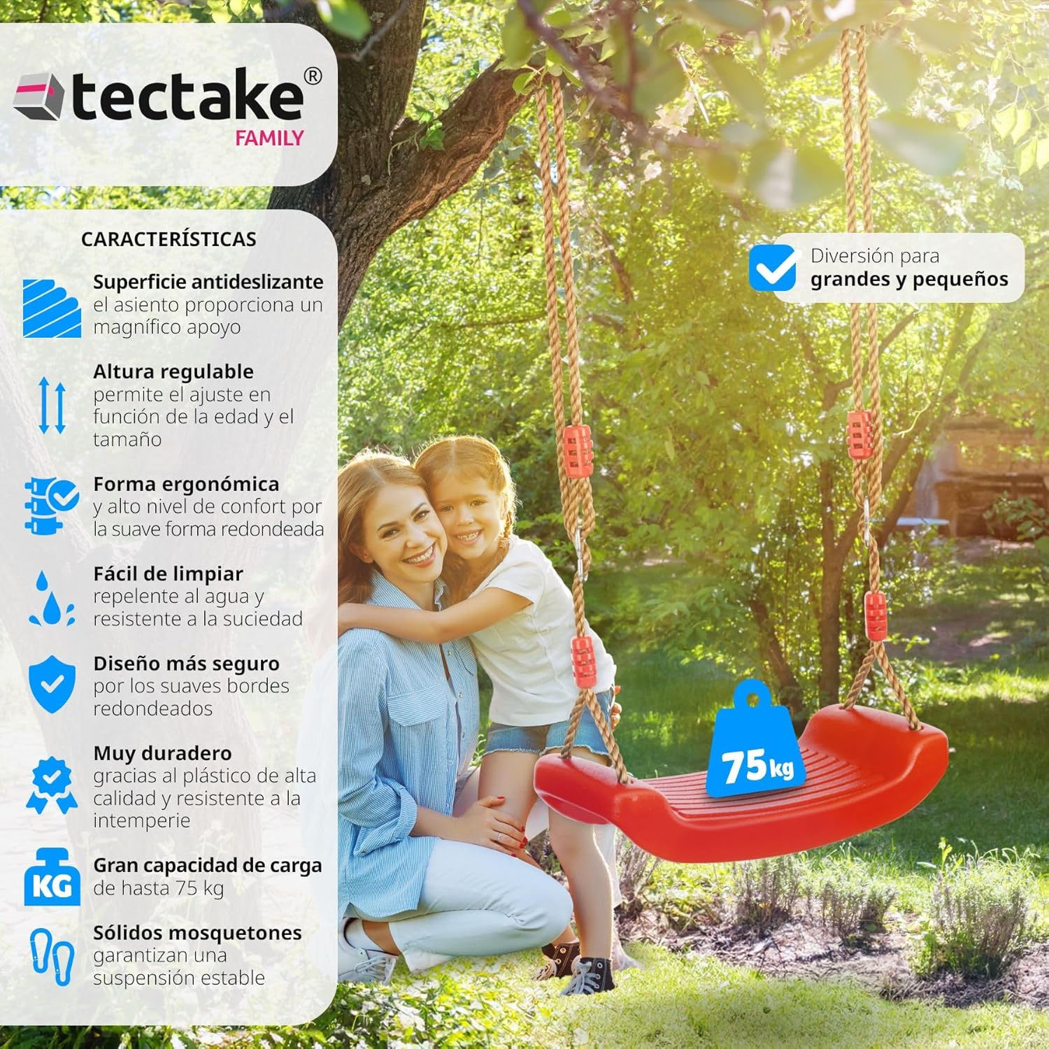 Thumbnail 1 de tectake® Columpio Infantil Ajustable con Cuerdas y Resistente 🌳