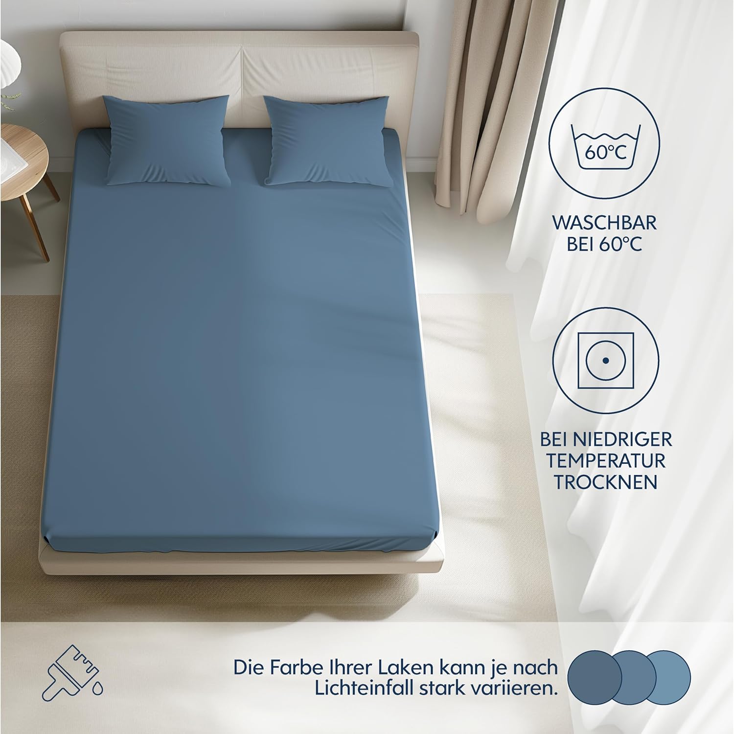 Thumbnail 4 de Dreamzie Premium Spannbettlaken 120x200 cm (Jersey Baumwolle, bis 22/25 cm Matratzenhöhe), Blau