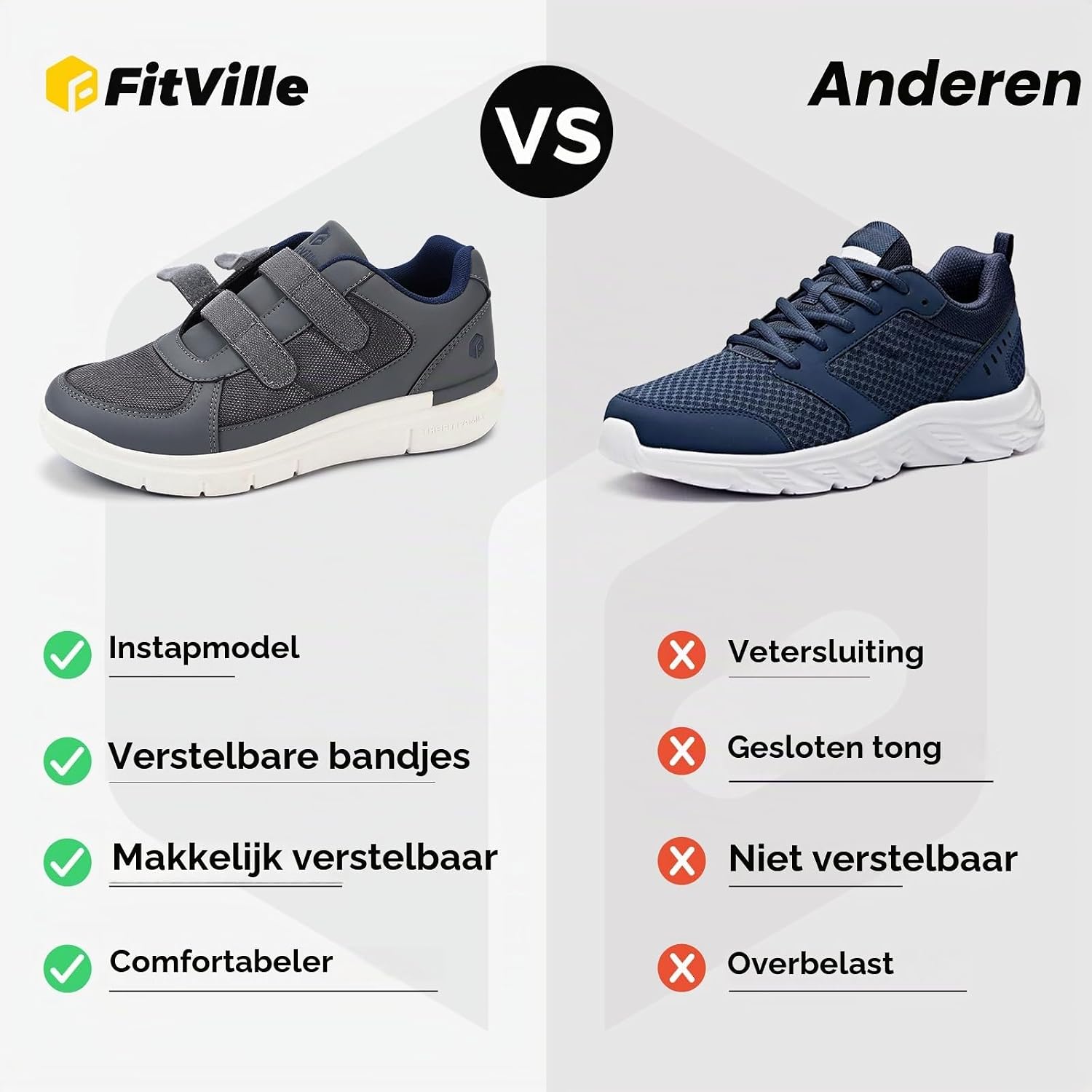 Thumbnail 6 de FitVille extra brede wandelschoenen voor heren met klittenband