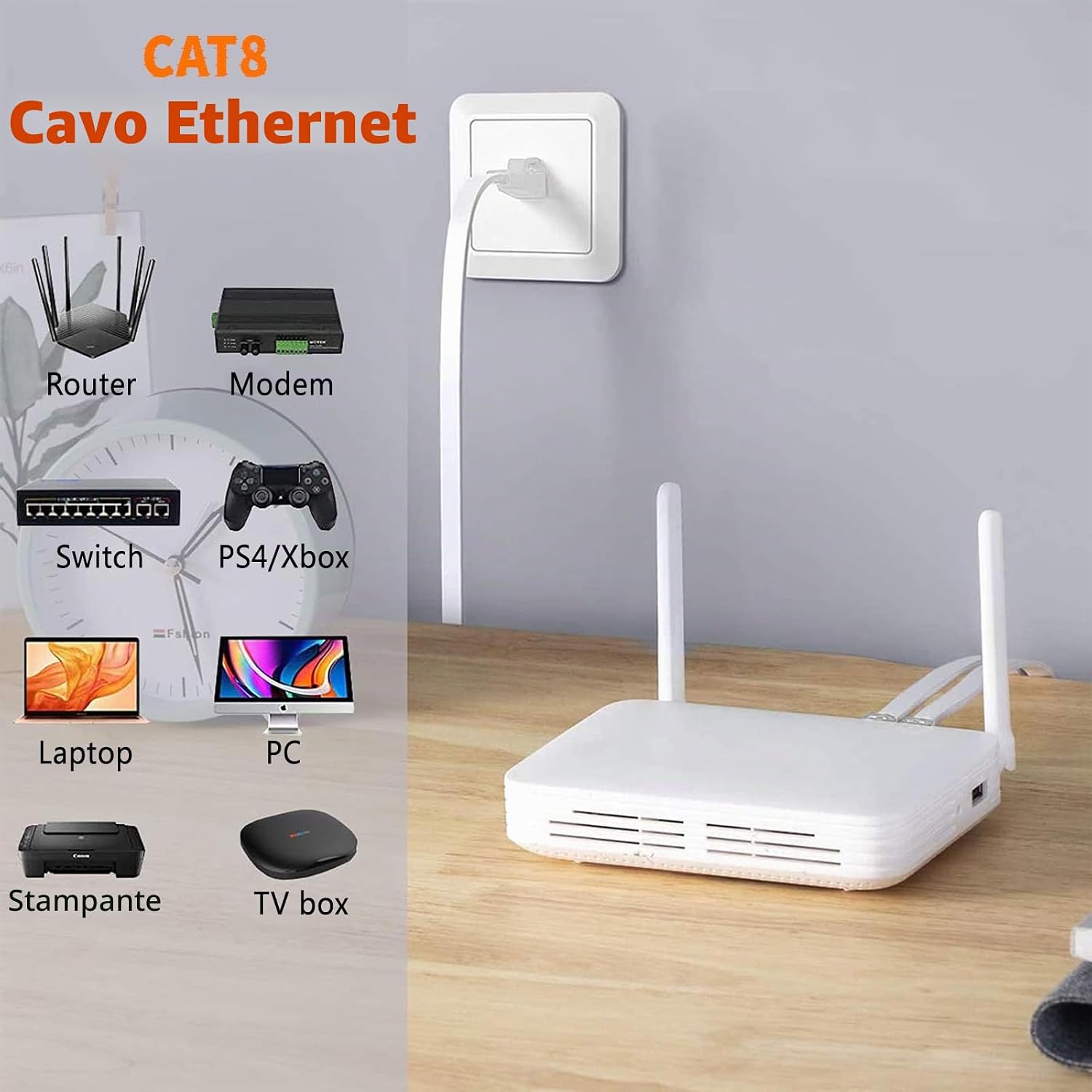 Thumbnail 5 de Ercielook Cavo Ethernet Cat 8 12m – cavo LAN piatto schermato, 40 Gbps, 2000 MHz