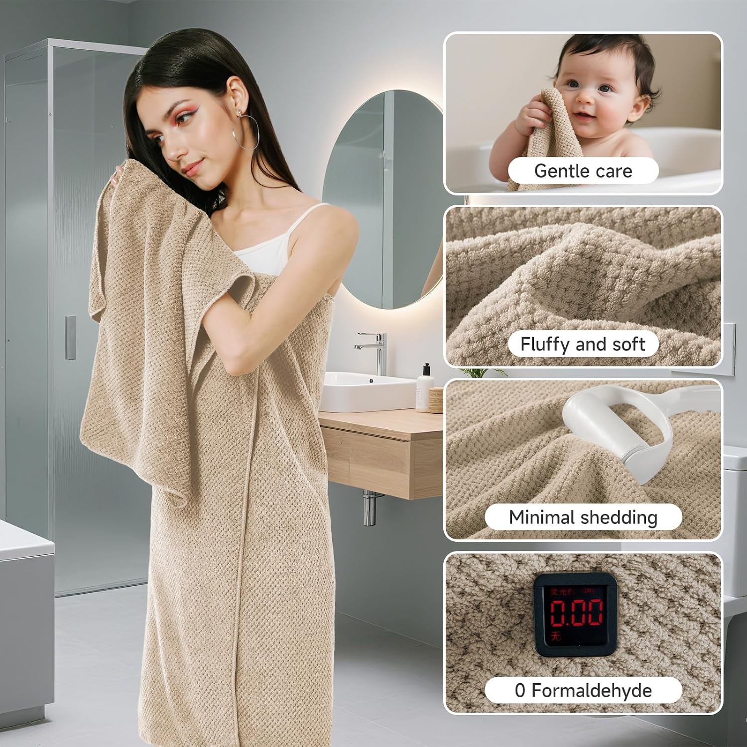 Detalle de REDKISS 6-Piece Bath Towel Set, Microfiber Coral Fleece, Camel