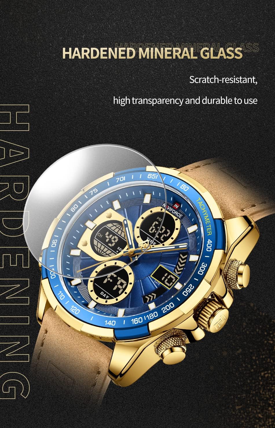 Detalle de Naviforce Herren Militär Digitaluhren Analoge Quarz – Multifunktionale Uhr mit Lederarmband