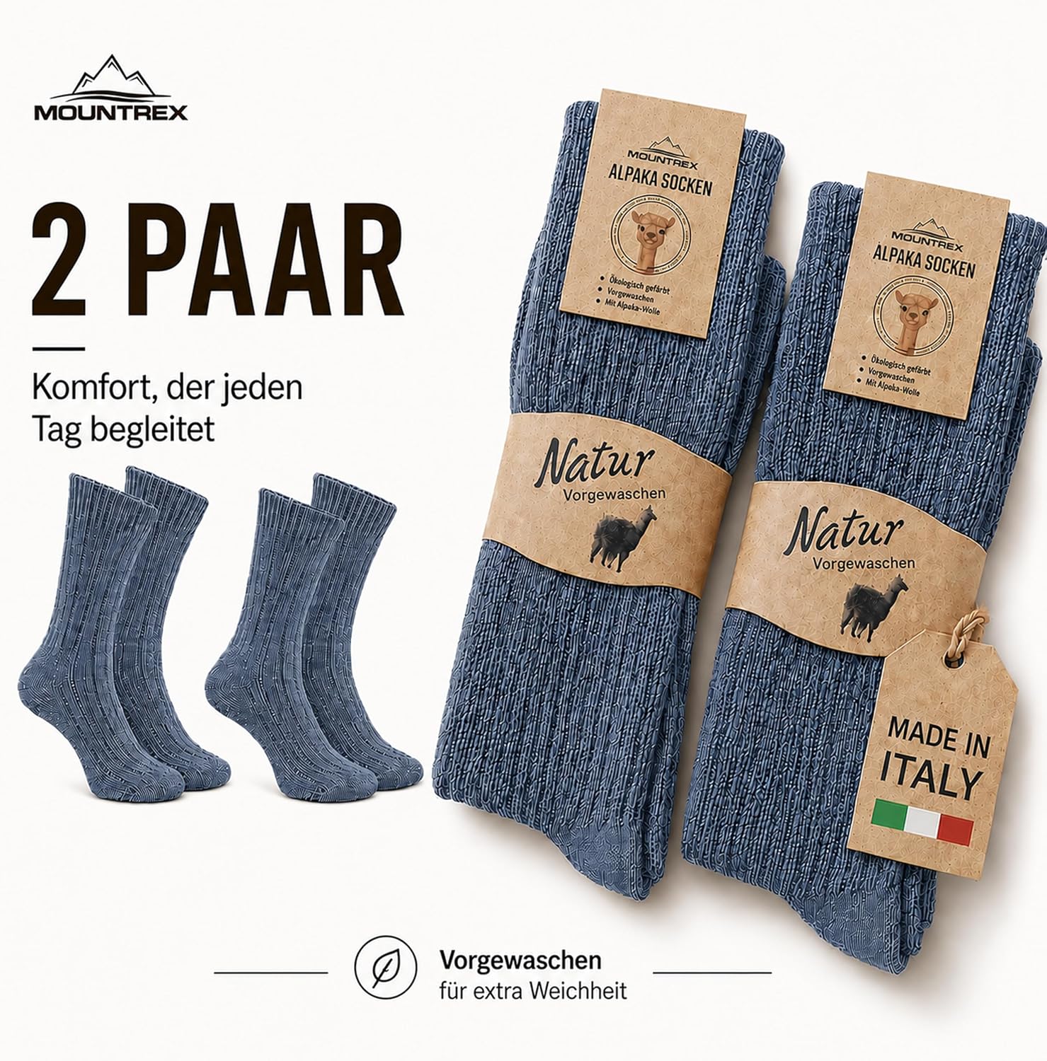 Detalle 2 de MOUNTREX skarpety z alpaki, 2 pary – grube skarpety zimowe dla kobiet i mężczyzn