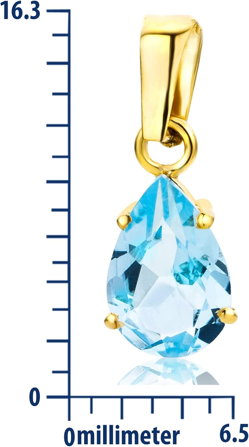 Detalle de MIORE - Catena Donna con Ciondolo Goccia di Topazio Blu incassato in Oro Giallo 9K (375) – Catenina rolò cm 45
