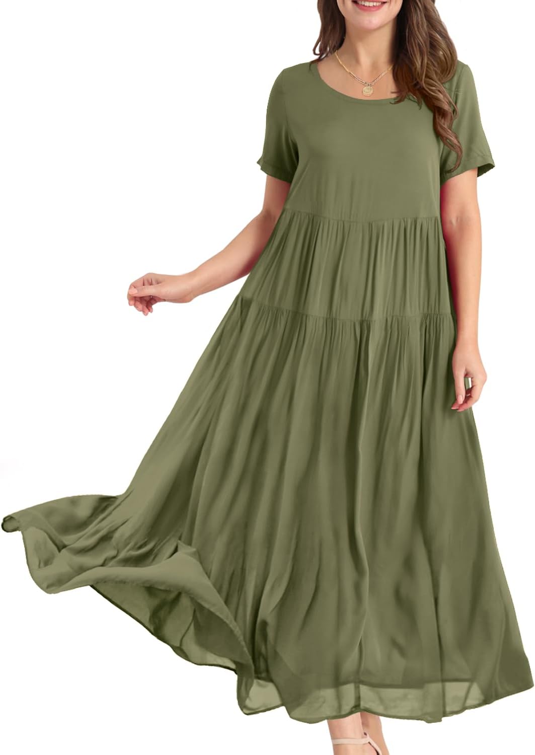 Detalle de YESNO Damen Kleid – Lose Sommermaxi aus 100% Baumwolle mit Blumenmuster, boho Stil