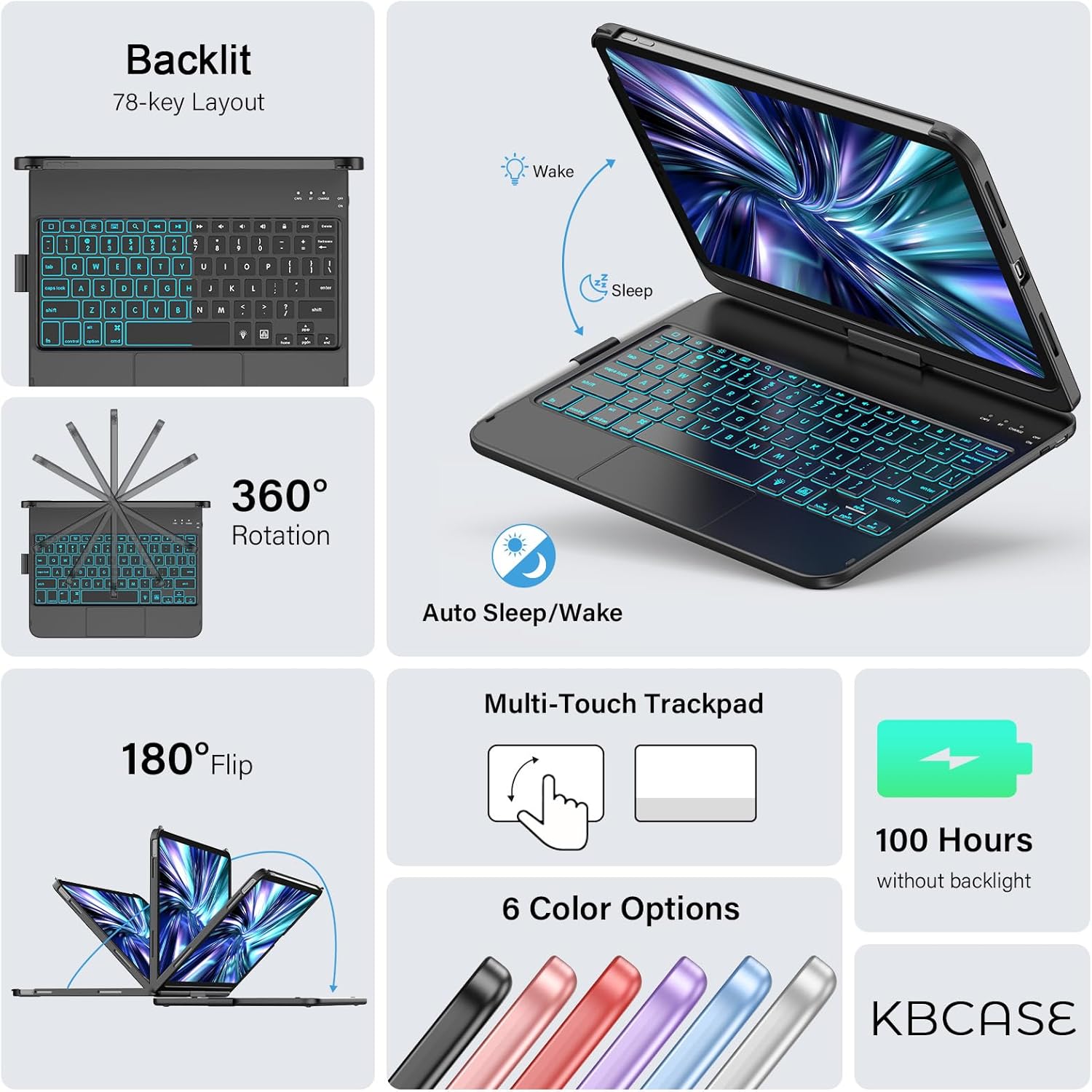 Thumbnail 6 de KBCASE Keyboard Case for iPad 10th & 11th Gen with 360° Rotatable Keyboard and Trackpad (UK Layout)