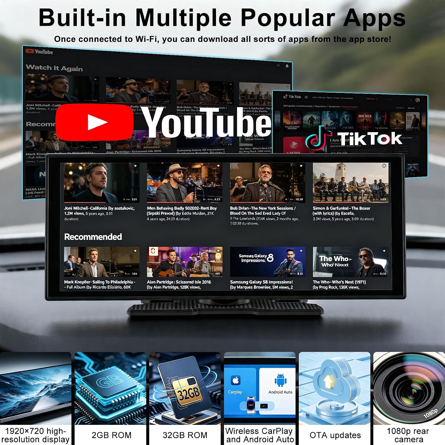 Thumbnail 1 de 2026 11 inch CarPlay Screen with Built-in Apps and 1080P Backup Camera