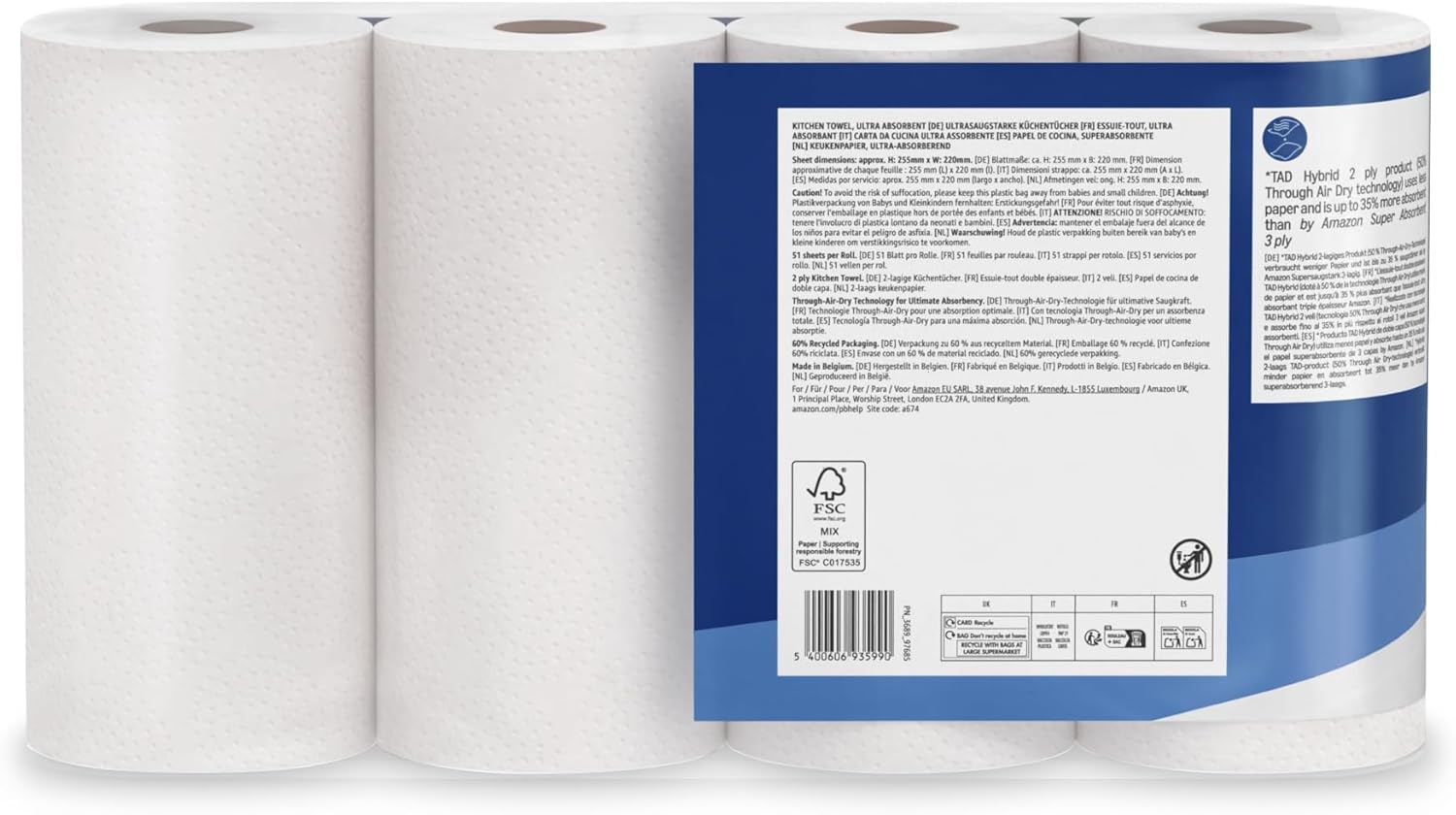 Thumbnail 6 de by Amazon Ultra-saugfähige TAD-Küchenrolle, 32 Rollen (8x4), FSC-zertifiziert