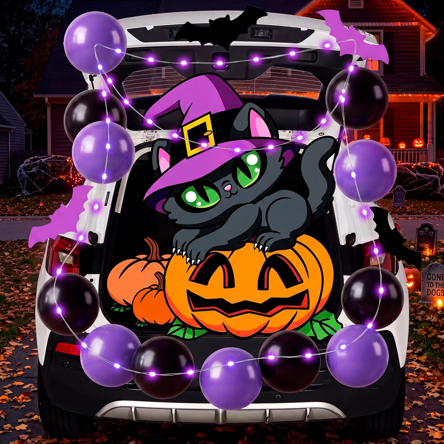Detalle 1 de JOYIN Halloween Black Cat Trunk or Treat Car Decoration Kit with Lights
