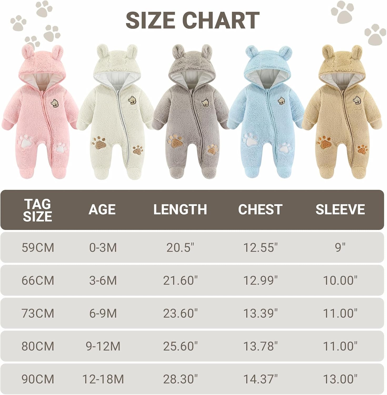 Detalle de JiAmy vinteroverall för baby med huva, fleece, 0–12 månader