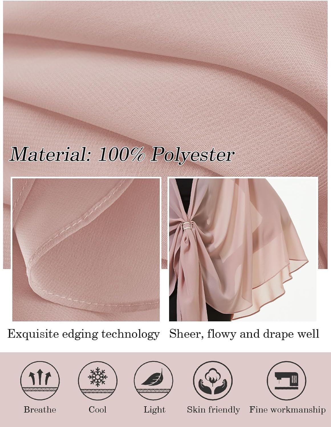 Thumbnail 4 de BEAUTELICATE Women Chiffon Shawl Wrap: Oversized Cape Poncho for Summer Weddings