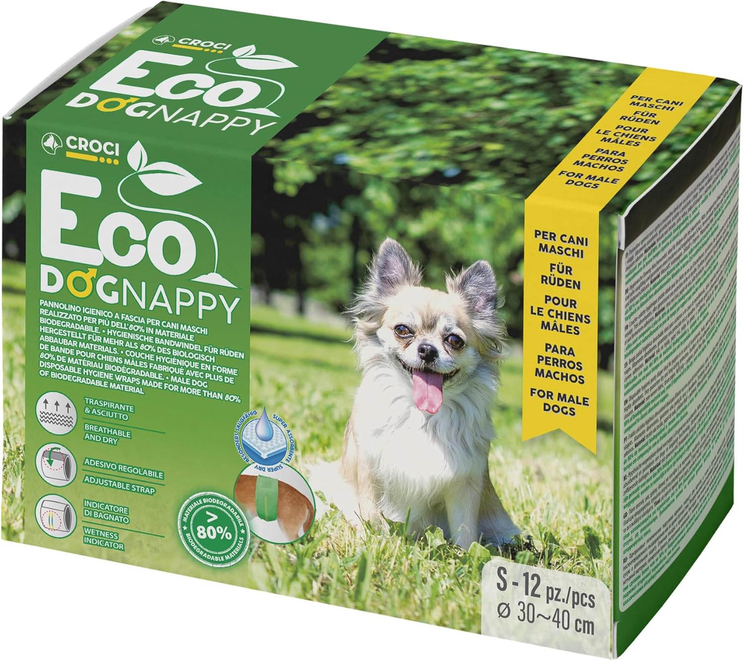 Detalle de Croci Dog Nappy – Fascia assorbente per cani maschi taglia M (Ø 40–50 cm), usa e getta, 12 pz