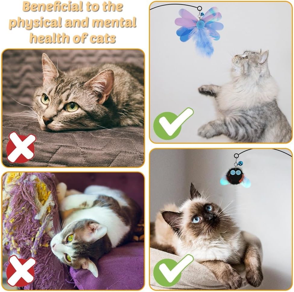 Thumbnail 4 de DONGKER 6 PCS Plush Cat Dragonfly Refill with Bell Buckle Design Kitten Wand Replacement
