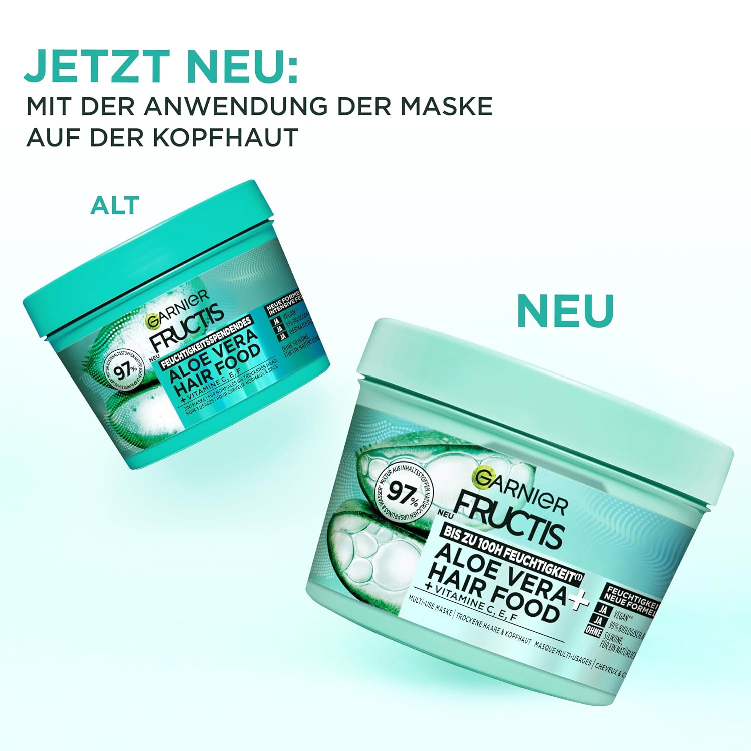 Detalle de Garnier Fructis Aloe Vera Hair Food 3in1 Leave-in Haarmaske (2 x 400 ml) – für normales bis trockenes Haar