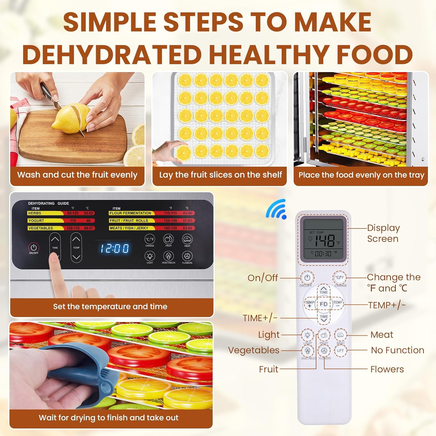 Detalle de Food Dehydrator 10-Tray, 1000W 194°F 🍽