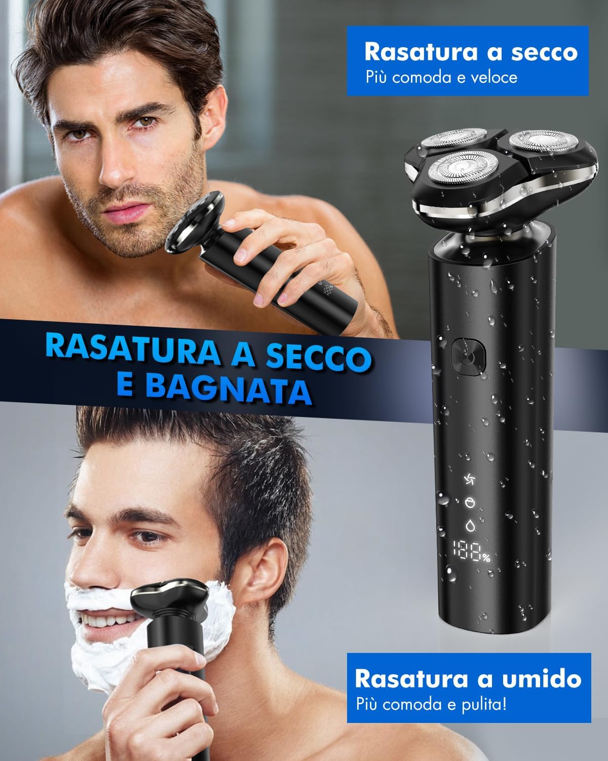 Thumbnail 4 de ETROBOT Rasoio Elettrico Barba Uomo: kit 3 in 1 con Dock di Ricarica e Display LED