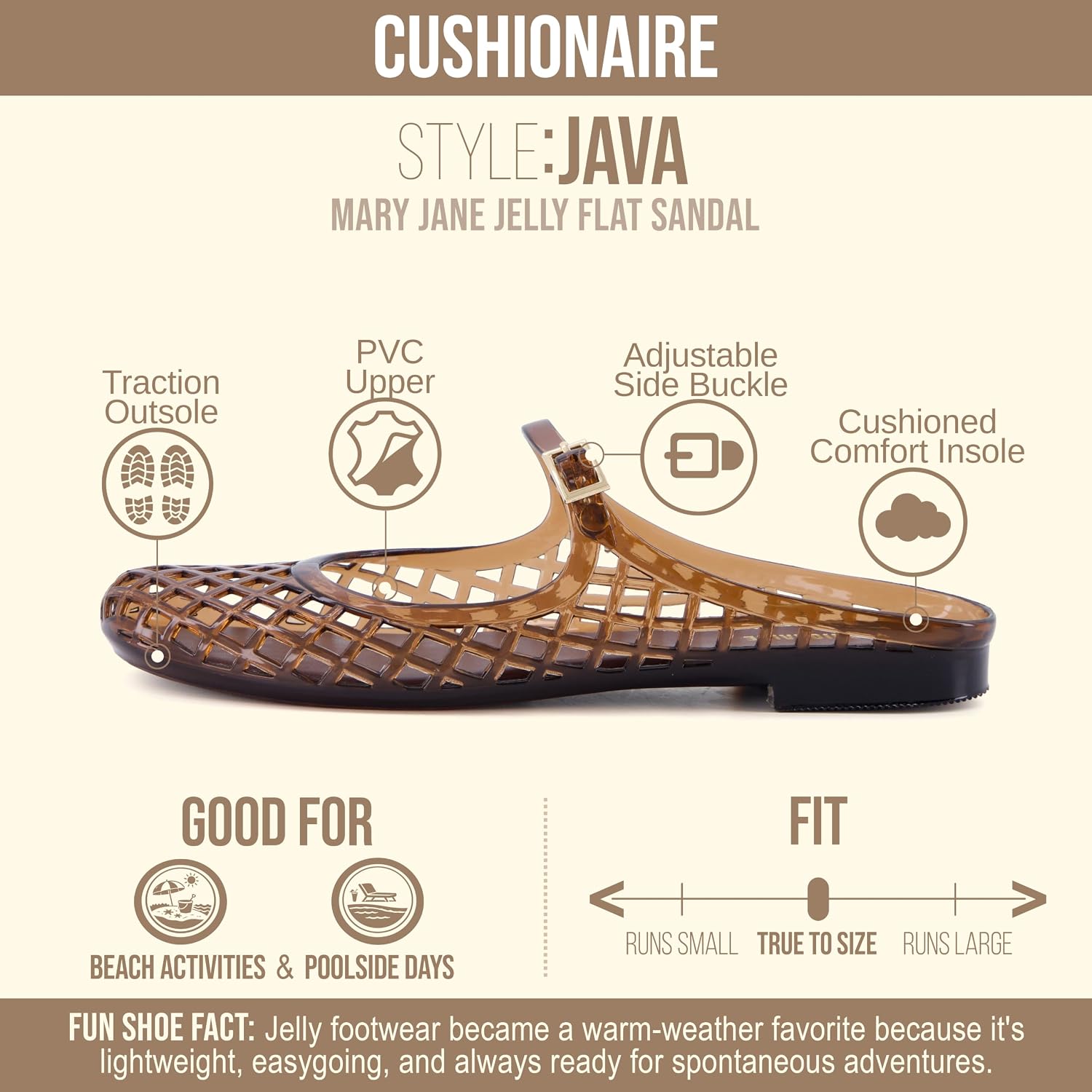 Detalle de CUSHIONAIRE Java Casual Womens Jelly Flats with Adjustable Strap