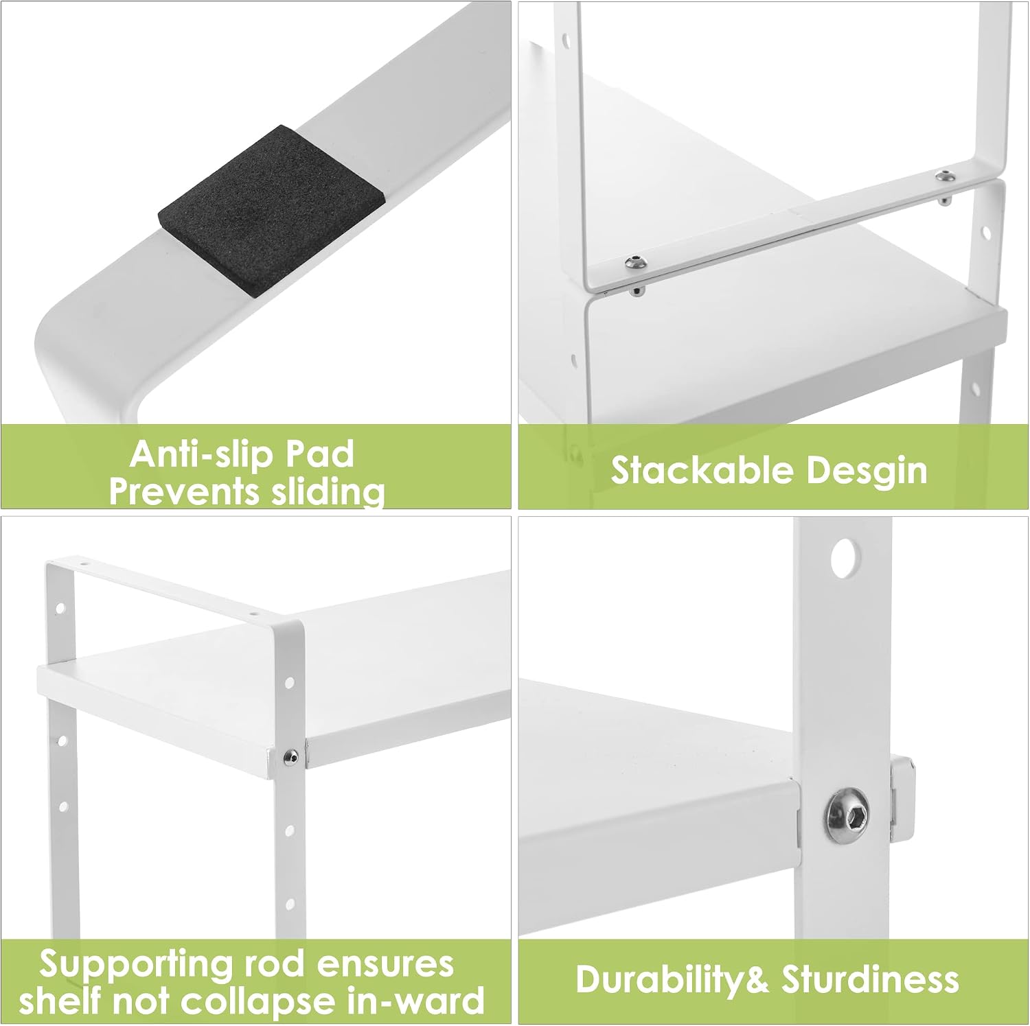 Detalle de Across-Star Expandable Cabinet Shelf Organizer Rack (White) — Adjustable Height Spice/Pantry Shelf, 2 Pack