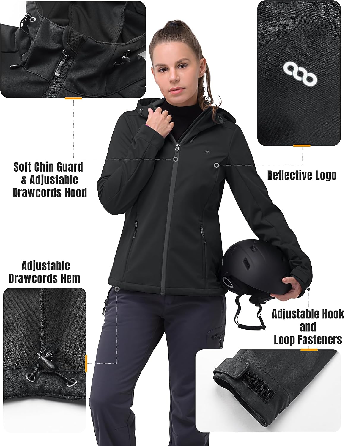 Detalle de 33,000ft Women's Softshell Jacket, Lightweight Windproof Rain Jacket with Hood