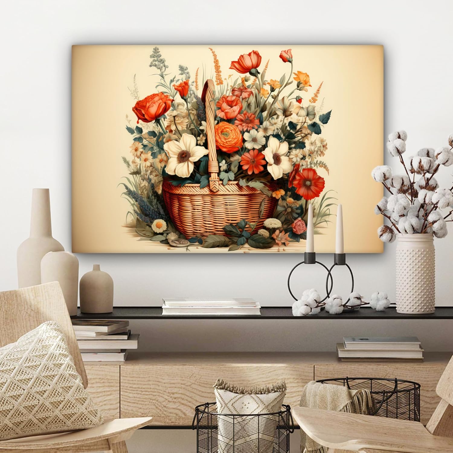 Thumbnail 4 de MuchoWow Impression sur Toile 60x40 cm Fleurs beige 🎨