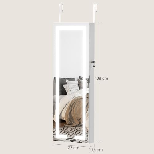Thumbnail 6 de HOMCOM espejo joyero con LED, cerradura y organizadores para joyas