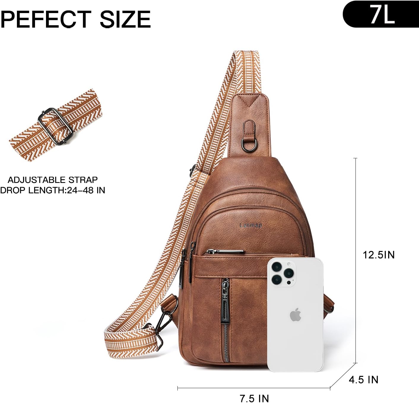 Detalle de LATMAP 7L Sling Bag: Versatile Faux Leather Crossbody for Everyday Carry