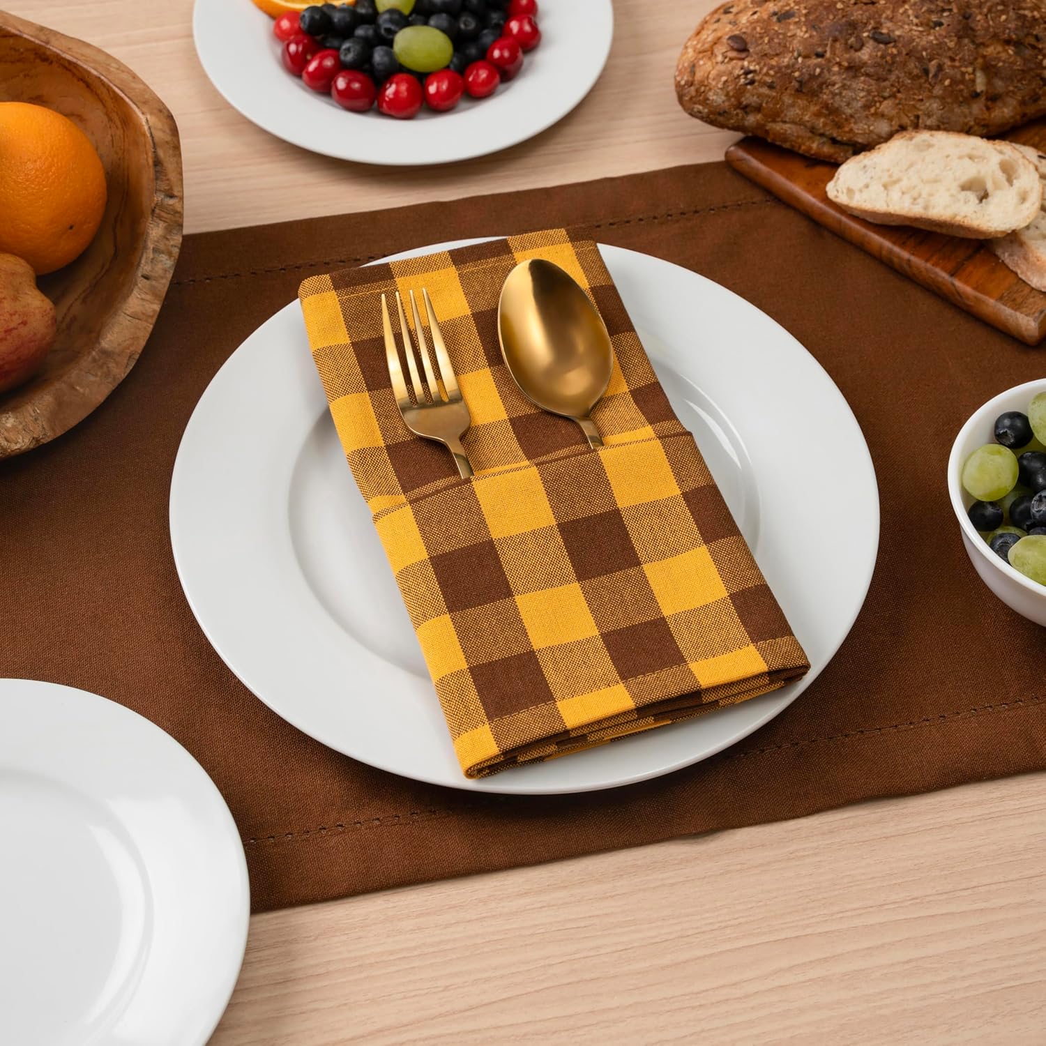 Thumbnail 5 de Blue Needles Gingham Buffalo Plaid Napkins 18x18