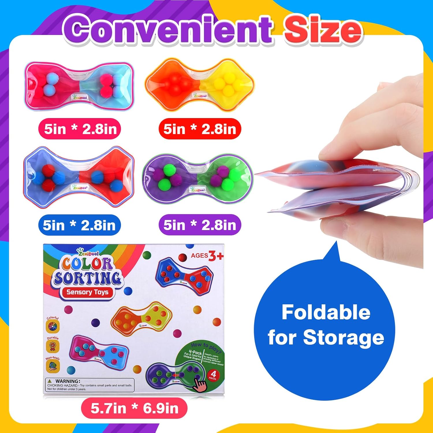 Thumbnail 6 de Sensory Fidget Toys for Kids (Toddler) — 4-Pack Quiet Squeeze Color Sorting Travel Toys