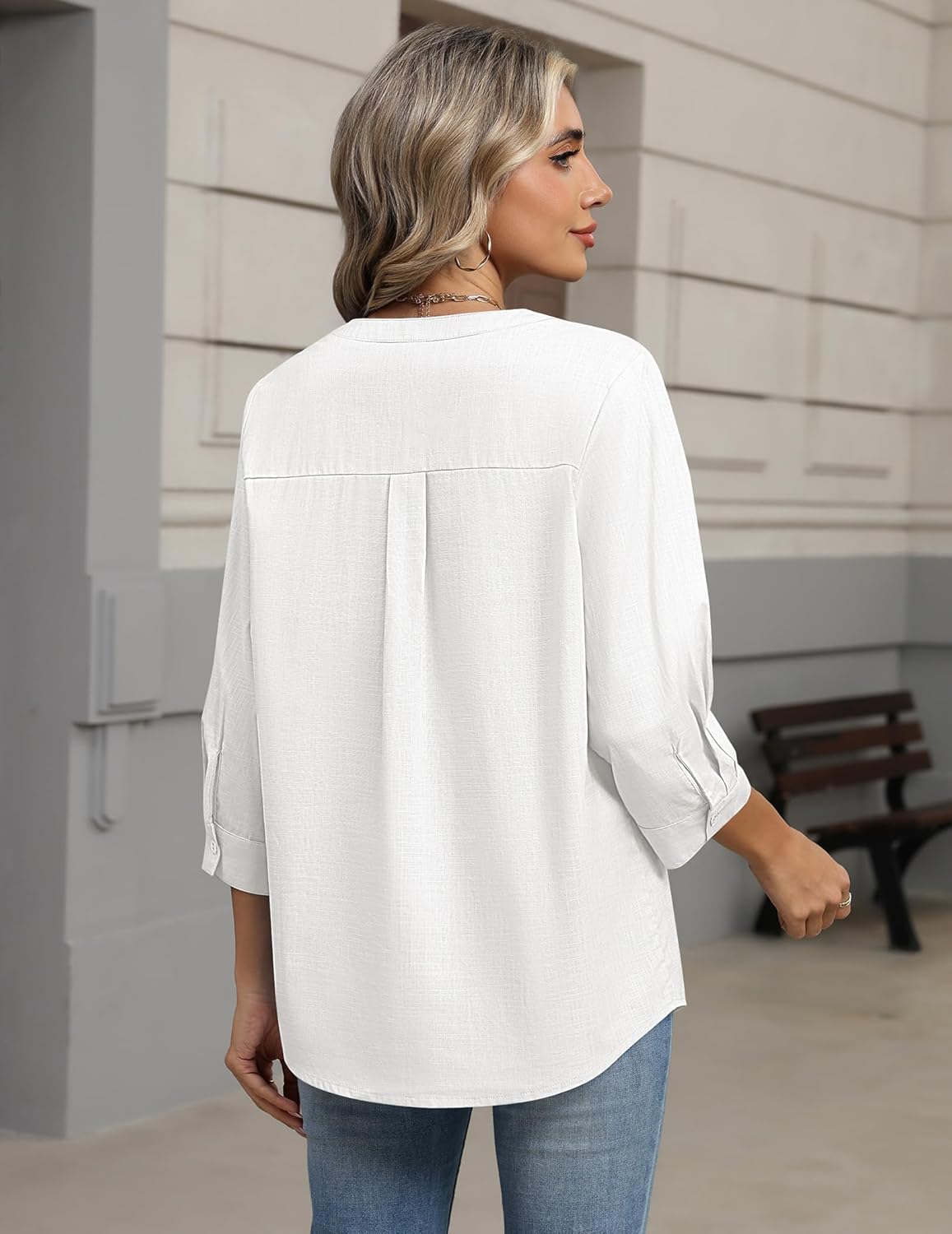 Thumbnail 3 de Zeagoo Button Down Linen-Cotton 3/4 Sleeve Tops for Women
