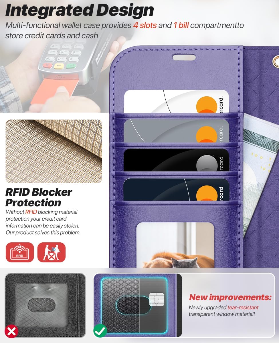 Detalle de OCASE Handyhülle für iPhone Air 6,5 Zoll – 2‑in‑1 Magnet, RFID, PU-Leder, violett